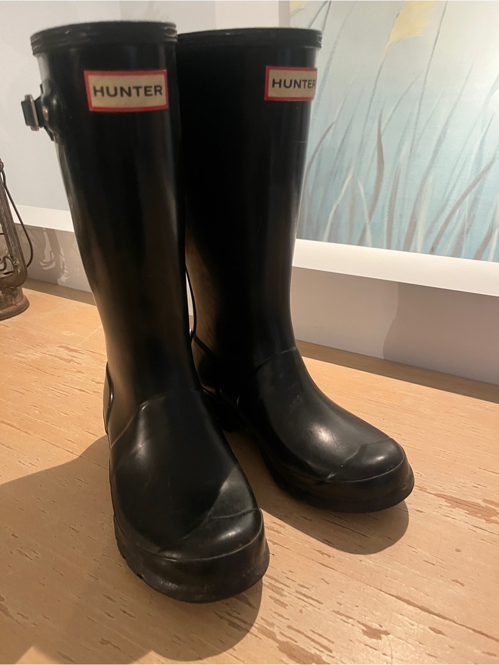 Hunter Black Tall Rubber Rain Boots with Logo